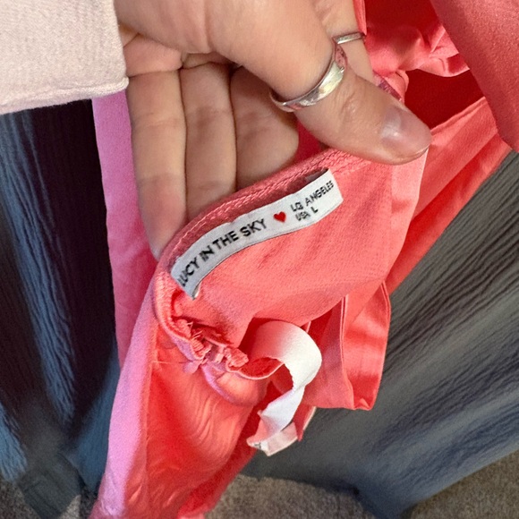 Lucy in the Sky Satin Front Twist Strappy Maxi Dress in Coral Size Large - Picture 7 of 12